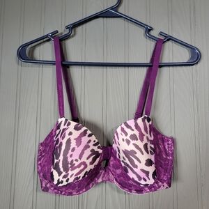 Victoria's Secret The Nakeds Lined Demi Bra Lace Cheetah Print Purple 34D